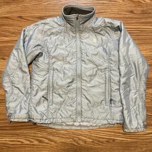 The North Face M Light Blue Quilted Jacket Full Zip Pockets Woman Medium Hiking